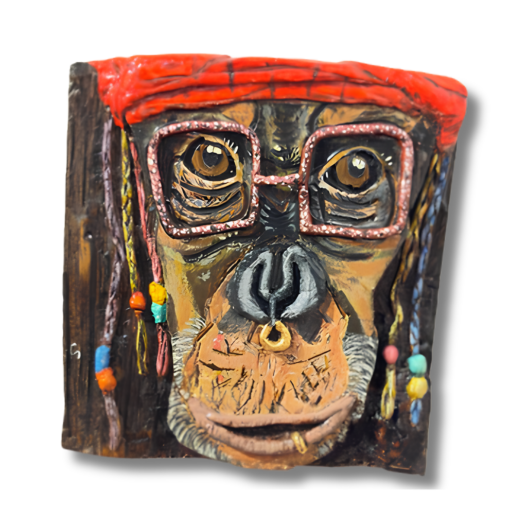 Baba Bonobo — Hand-Sculpted Rasta Chimp Wall Art