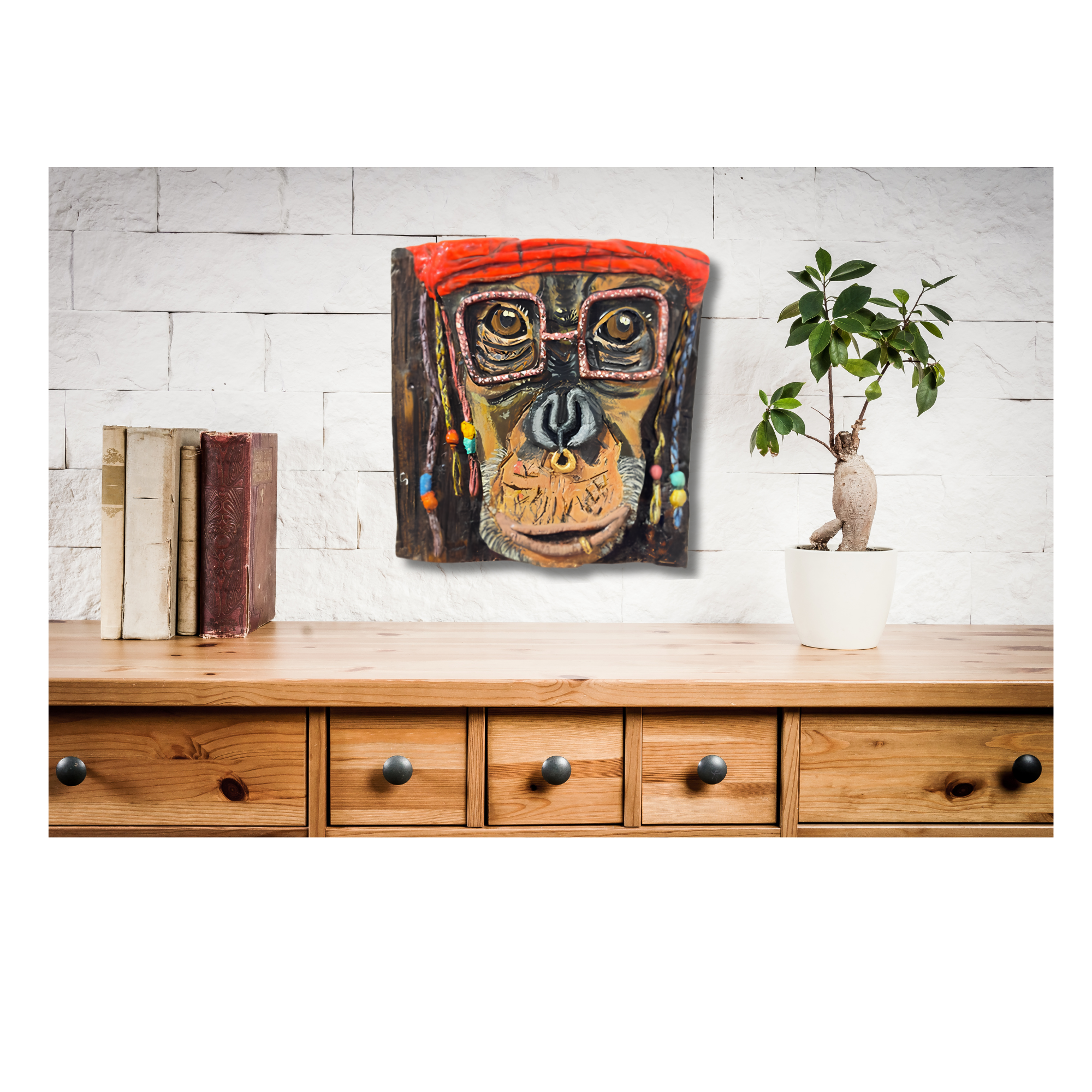 Baba Bonobo — Hand-Sculpted Rasta Chimp Wall Art