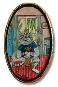 "Beer Break" Cat Wall Art – Mixed Media on Metal with Gold Leaf