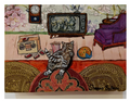 Movie Night Cat – Original 5x7" Mixed Media Painting on Wood
