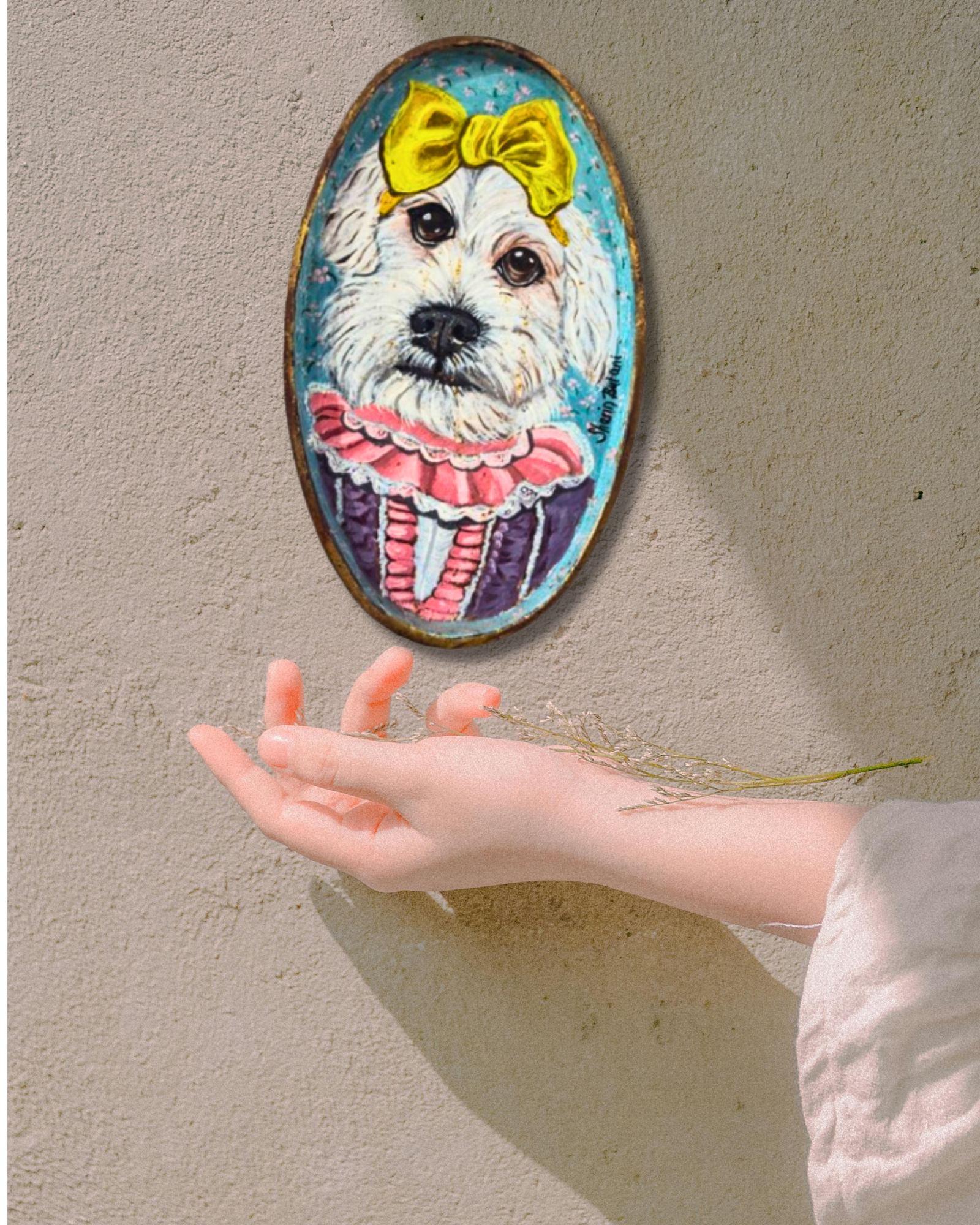 "Lady Pup" Oval Wall Art – Acrylic on Metal