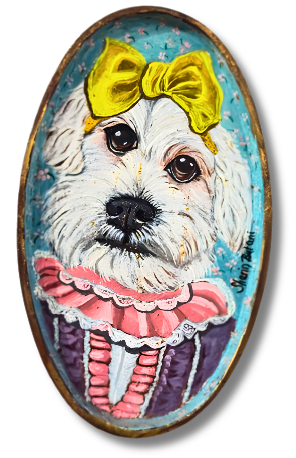 "Lady Pup" Oval Wall Art – Acrylic on Metal