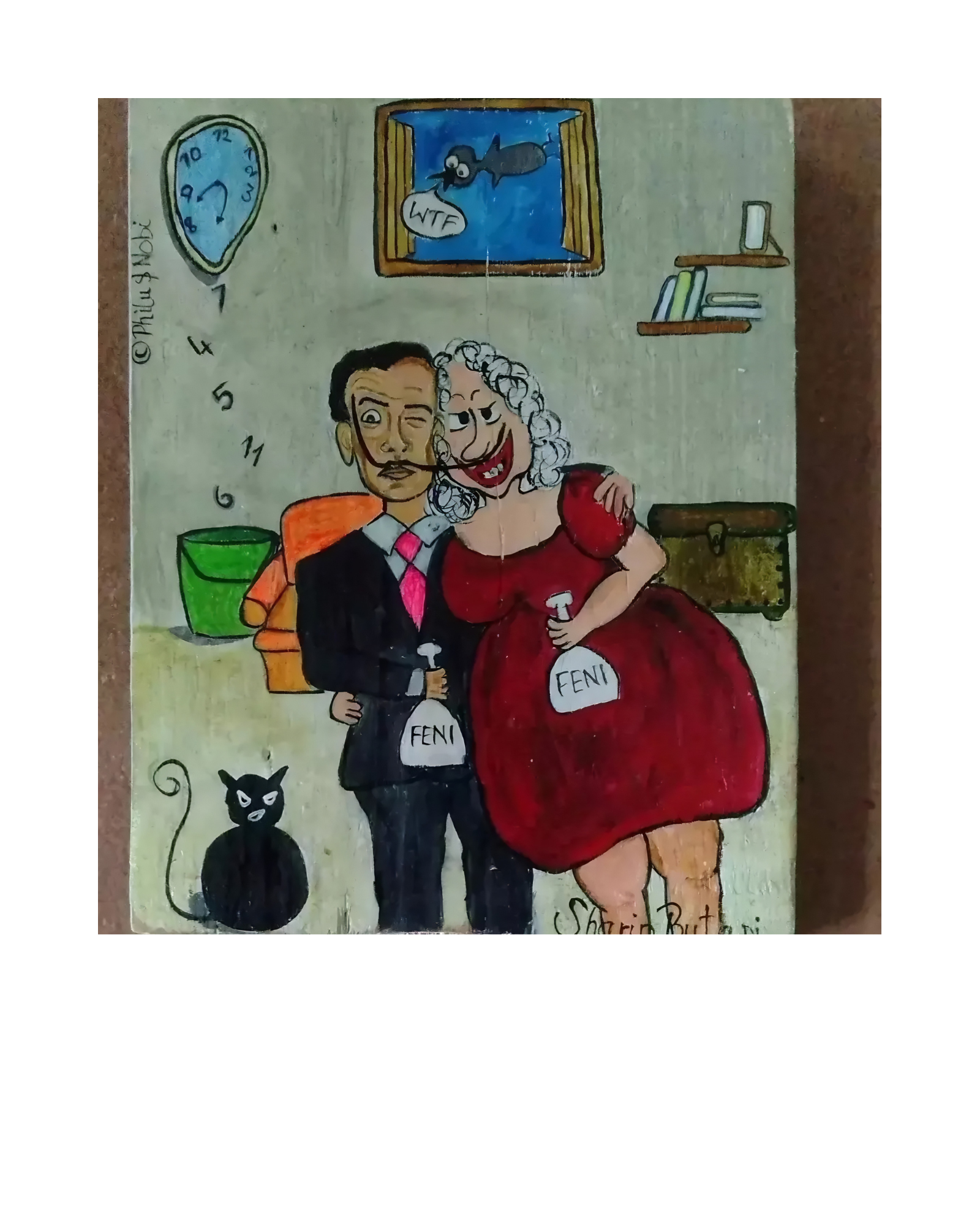 Philu Dates Dali – Goan Surrealism Parody | Original Cartoon Art on Canvas