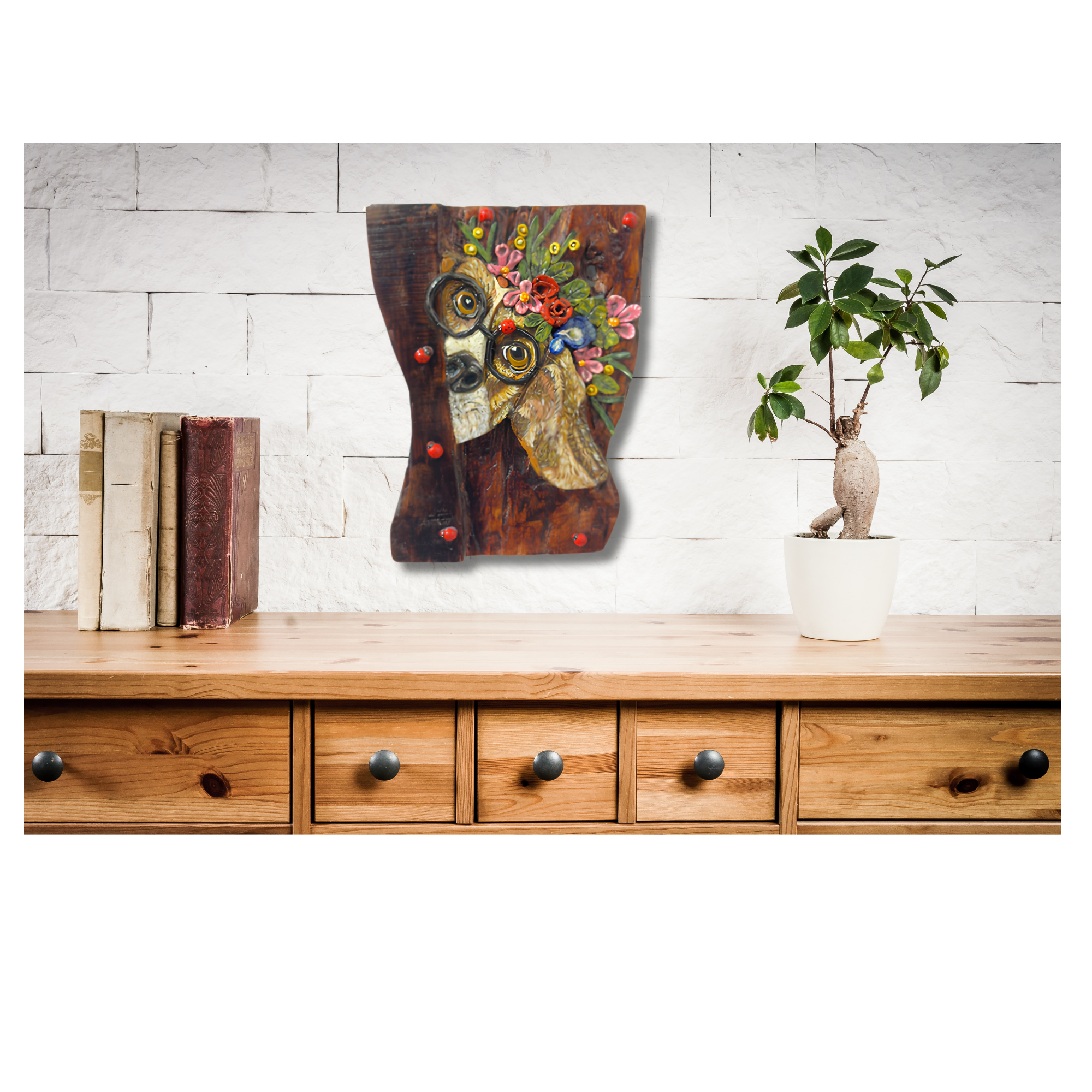 The Botanist — Hand-Sculpted Beagle Wall Art