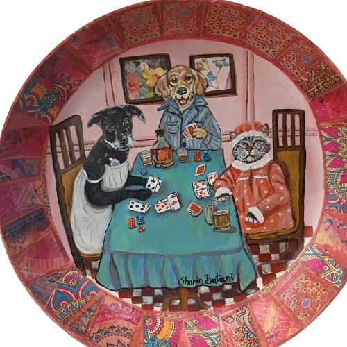 "Poker Night" Pan Wall Art – Dogs & Cat Mixed Media