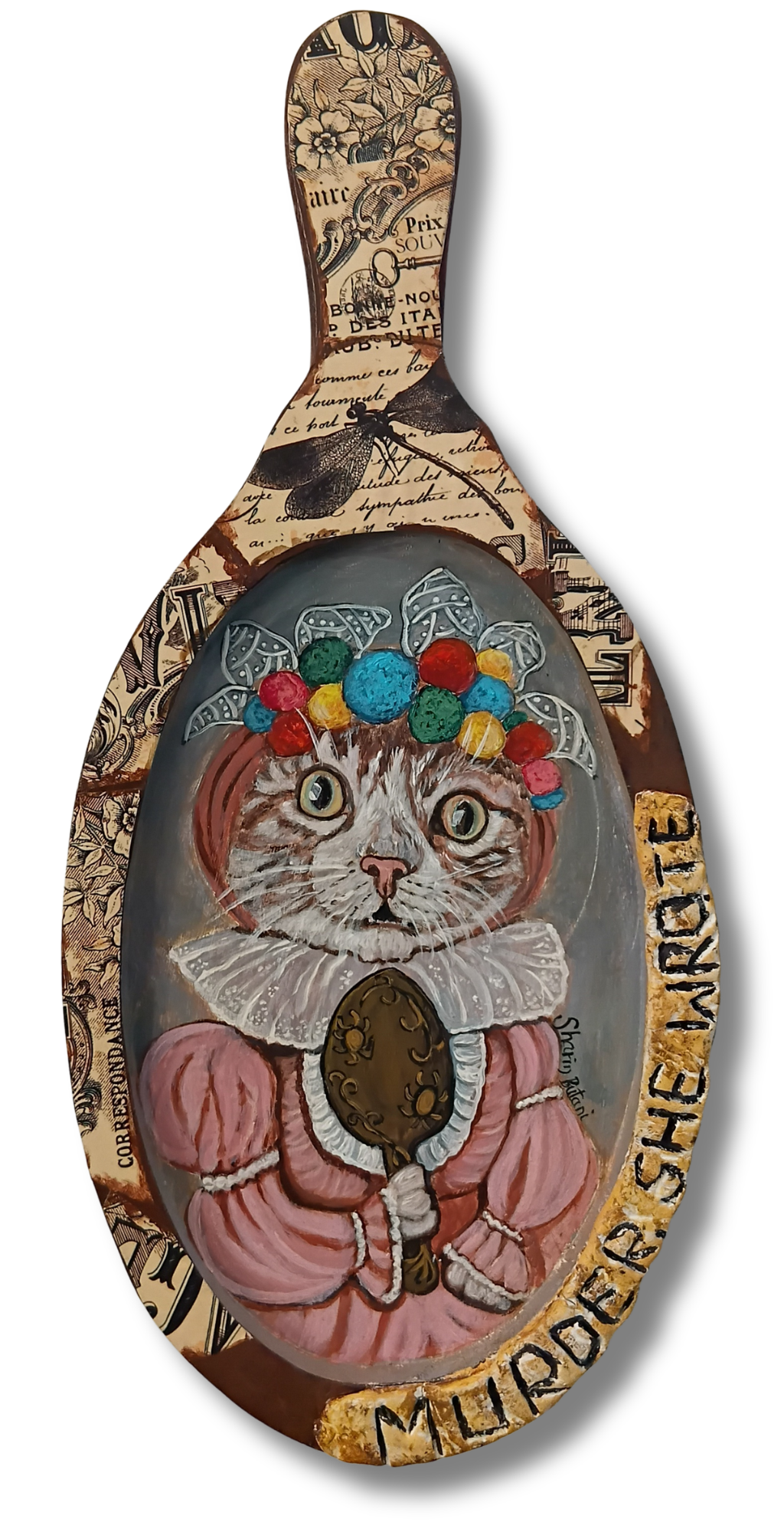 Murder, She Wrote – Caught Red-Handed Cat | Original Mixed Media on Wood