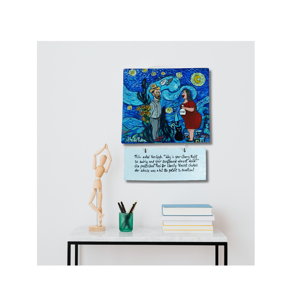 Van Gogh Gets Feni Therapy – Original Acrylic on Wood