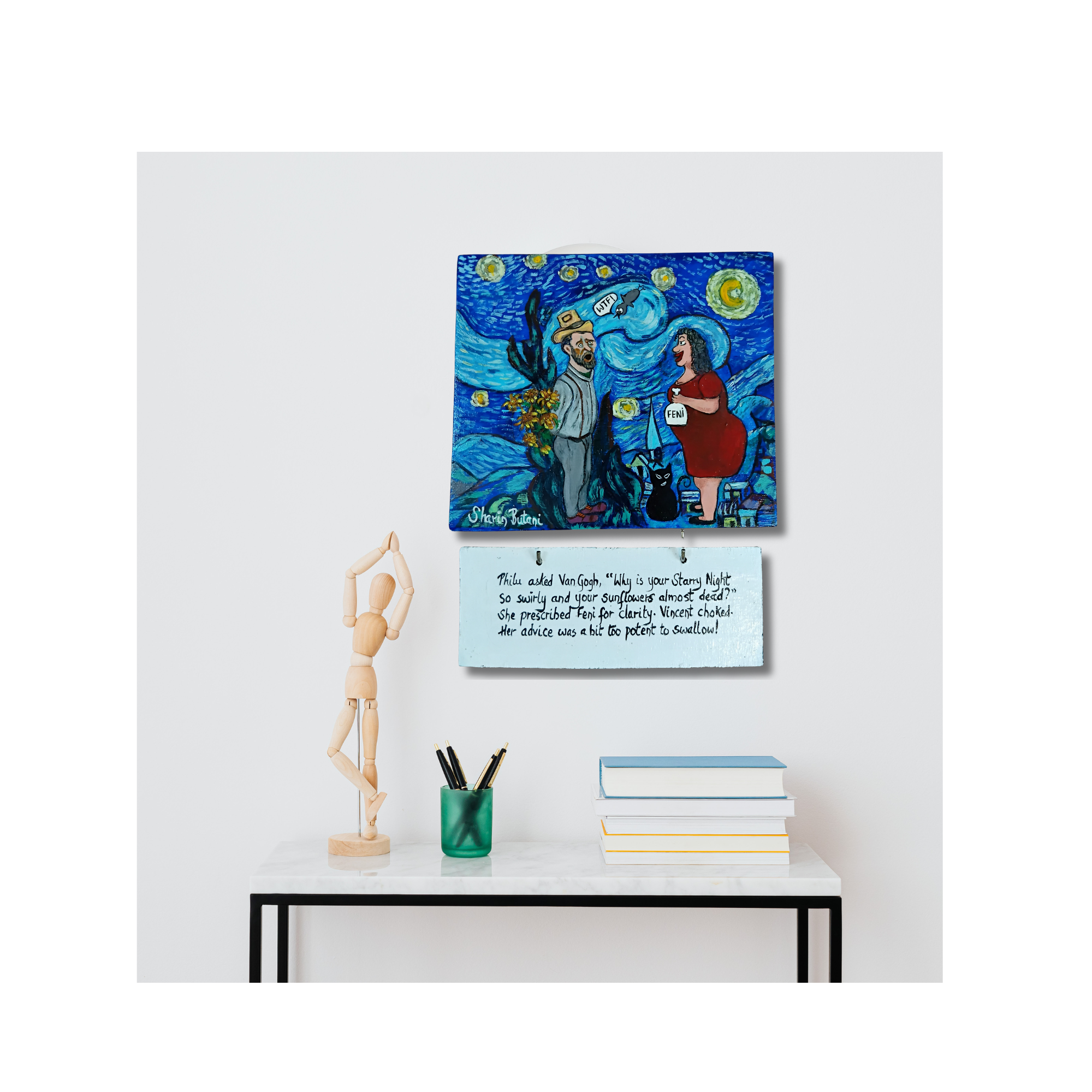 Van Gogh Gets Feni Therapy – Original Acrylic on Wood