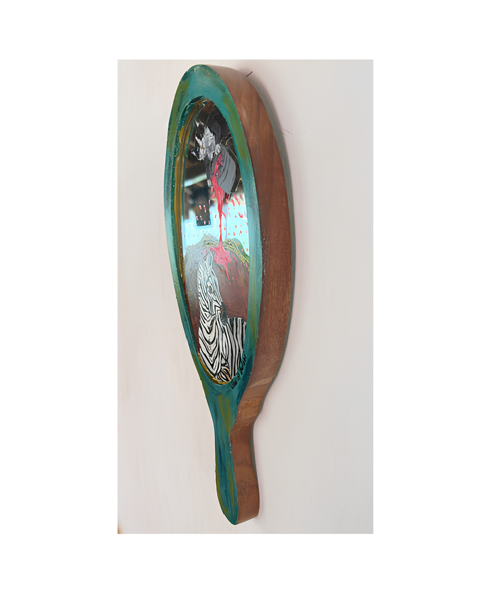 Jealous Cat Handheld Mirror – Original Acrylic Painting on Mirror | Functional Art